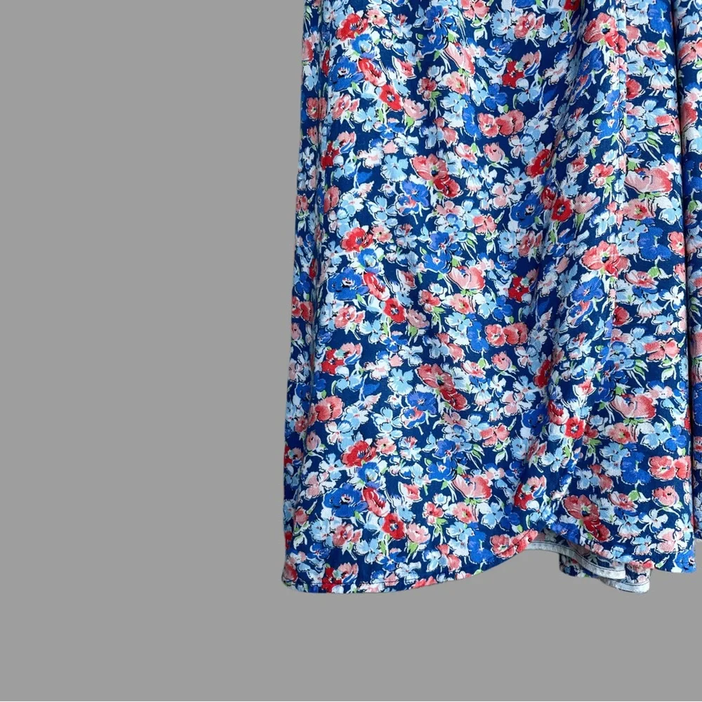 SEZANE Blue Pink Floral Printed V Neck Amber Midi Wrap Dress Summer Sun Dress